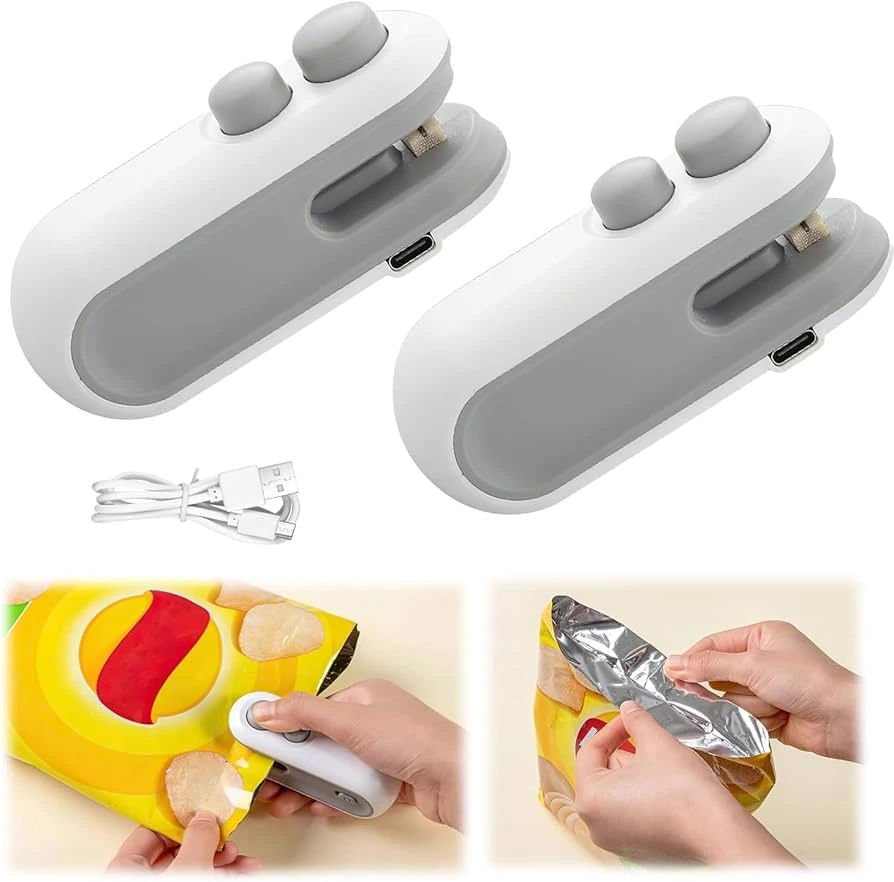Portable Electric Sealer for Food Packets, Plastic Bag Sealing Stapler with USB Rechargeable Magnetic Cutter Portable Electric Sealer for Food Packets, Plastic Bag Sealing Stapler with USB Rechargeable Magnetic Cutter - Image 1